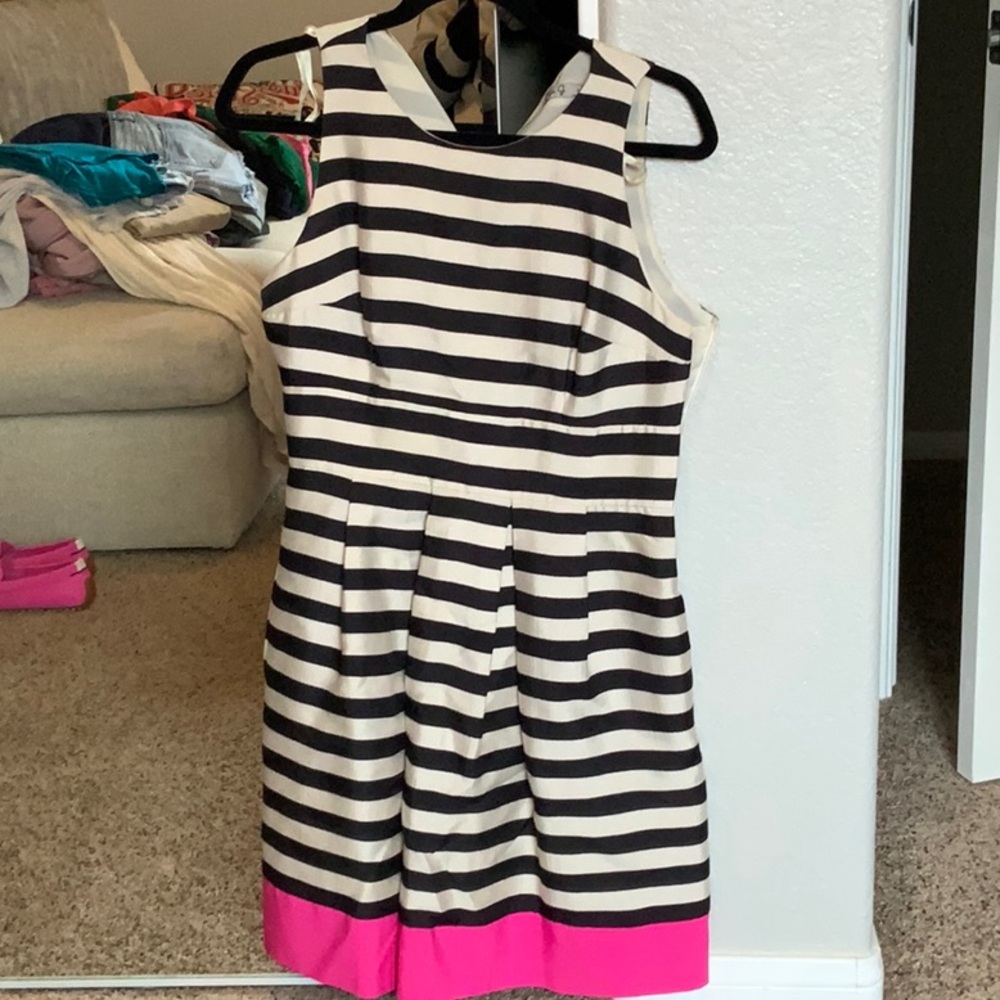 Striped Sleeveless Dress with Pink Hem